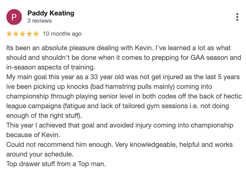5-star Google review from Paddy Keating