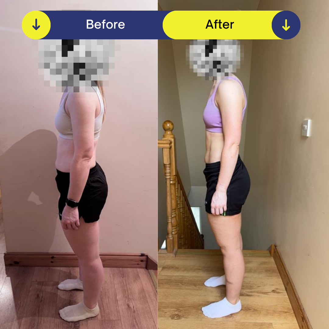 Before and after body transformation of a Performance Club member